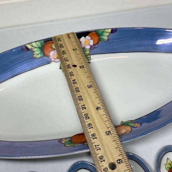 Noritake Lusterware Celery Dish & 6 Salt Dips Floral & Fruit Pattern, Japan Made - Picture 11 of 14